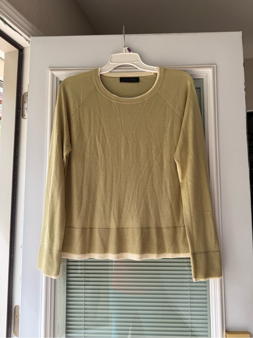 Zara Soft Khaki Contrast Trim Knit Sweater – Small